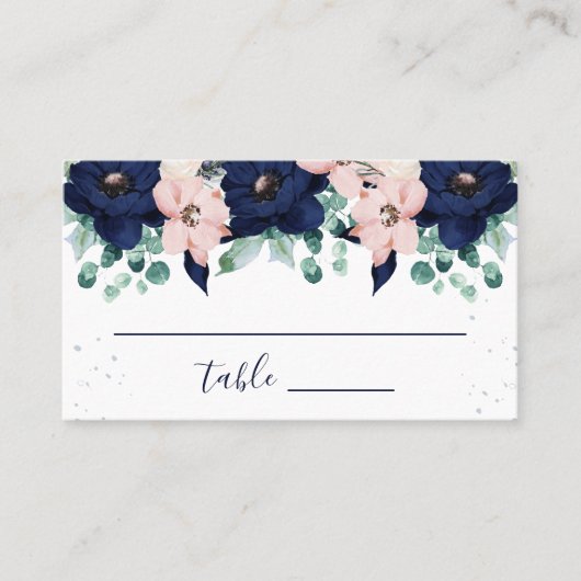 Nautical Flowers Navy Blue en Blush Pink | Escort Plaatskaartje (Voorkant)