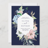 Nautical Flowers Navy Blue en Blush Pink Wedding Kaart (Voorkant)