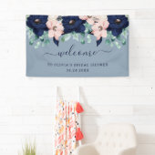 Nautical Flowers Navy Blue en Blush Pink Welkom Spandoek (Insitu)