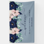 Nautical Flowers Navy Blue en Blush Pink Welkom Spandoek (Verticaal)
