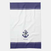 Nautical Flowers | Navy Blue Floral Anchor Theedoek (Verticaal)