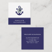 Nautical Flowers | Navy Blue Floral Anchor Vierkante Visitekaartje (Voorkant / Achterkant)