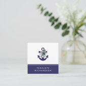 Nautical Flowers | Navy Blue Floral Anchor Vierkante Visitekaartje (Staand voorkant)