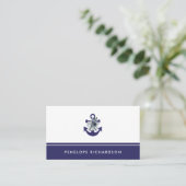 Nautical Flowers | Navy Blue Floral Anchor Visitekaartje (Staand voorkant)