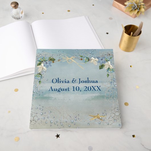 Nautical Flowers on Net Wedding Gastenboek (Voorkant open)