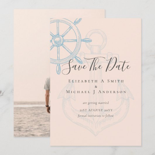 Nautical FOTO Save Dates Moderne Ocean Beach Zee Kaart (Voorkant / Achterkant)