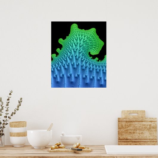 Nautical Fractal Wave Artsy Beach House Wall Poster (Keuken)
