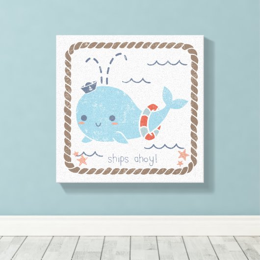 Nautical Friends - Whale Canvas Afdruk (Insitu (Houten vloer))