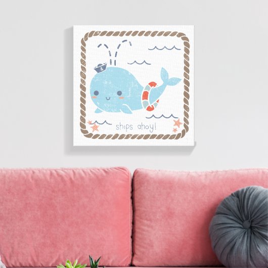 Nautical Friends - Whale Canvas Afdruk (Insitu (Woonkamer))