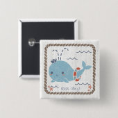 Nautical Friends - Whale Vierkante Button 5,1 Cm (Voorkant /achterkant)