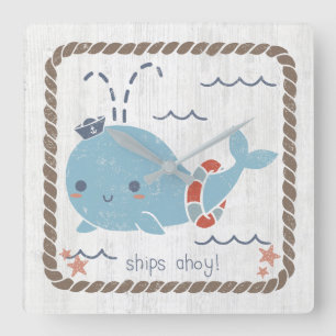 Nautical Friends - Whale Vierkante Klok