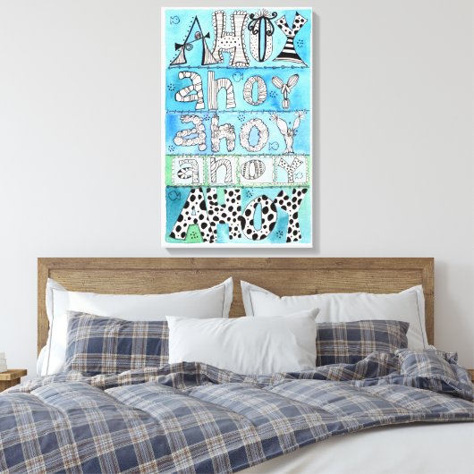 Nautical Fun Whimsical Letters Blue Canvas Afdruk (Insitu (Slaapkamer))