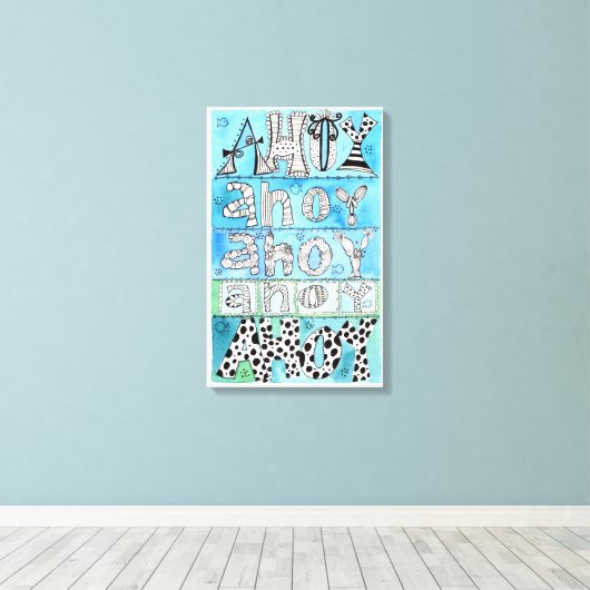 Nautical Fun Whimsical Letters Blue Canvas Afdruk (Insitu (Houten vloer))