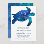 Nautical Galaxy Zee Schildpad | Monogram bruiloft Kaart (Voorkant / Achterkant)