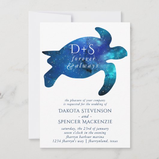 Nautical Galaxy Zee Schildpad | Monogram bruiloft Kaart (Voorkant)