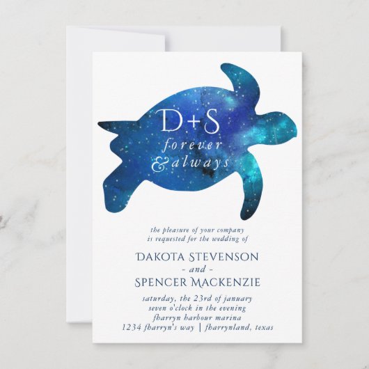 Nautical Galaxy Zee Schildpad | Monogram bruiloft Kaart (Voorkant)