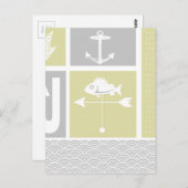 Nautical gele en grijze anker vis windvaan briefkaart (Voorkant / Achterkant)