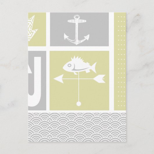 Nautical gele en grijze anker vis windvaan briefkaart (Voorkant)