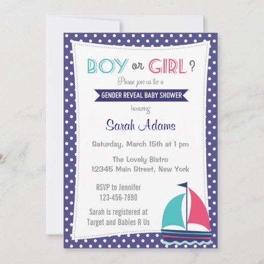 Nautical Gender onthulling Baby shower Uitnodiging (Voorkant)