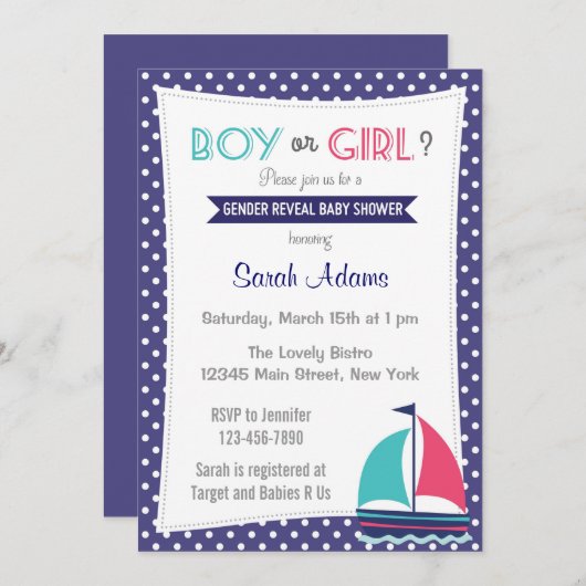 Nautical Gender onthulling Baby shower Uitnodiging (Voorkant / Achterkant)