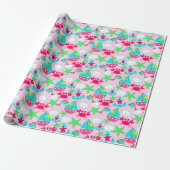 Nautical Gift Wrap Blauwe Roze Gele Groene Krabben Cadeaupapier (Uitgerold)