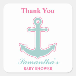 Nautical Girl Anchor Baby shower Dank u Vierkante Sticker