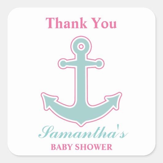 Nautical Girl Anchor Baby shower Dank u Vierkante Sticker (Voorkant)