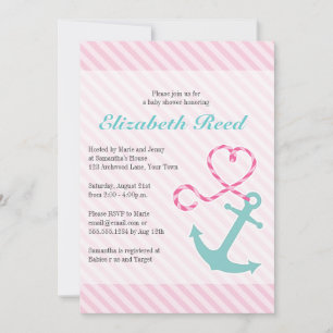 Nautical Girl Baby shower Anchor w/Heart Rope Kaart