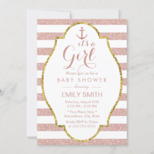 Nautical Girl Baby shower Roos Gold Stripes Kaart