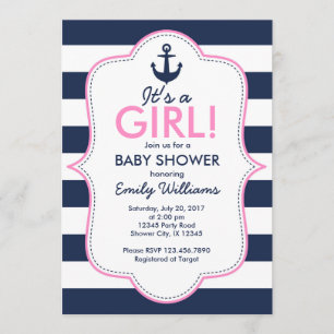 Nautical Girl Baby shower-uitnodiging Kaart