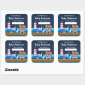 Nautical Girl Beer Pink and Navy Baby Bookplate Vierkante Sticker (Vel)