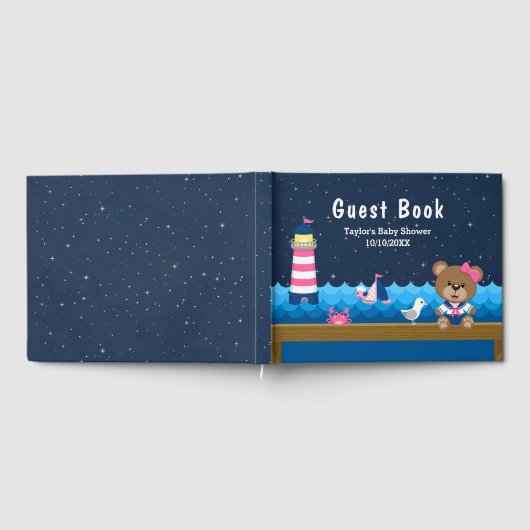 Nautical Girl Beer Pink and Navy Baby shower Gastenboek (Volledig)