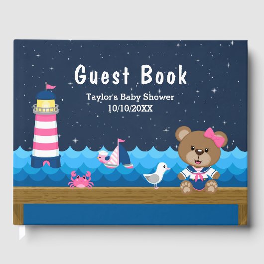 Nautical Girl Beer Pink and Navy Baby shower Gastenboek (Voorkant)