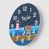 Nautical Girl Beer Pink and Navy Grote Klok (Hoek)