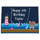 Nautical Girl Beer Pink and Navy Happy Birthday Groot Cadeauzakje (Voorkant)