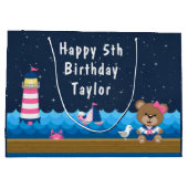 Nautical Girl Beer Pink and Navy Happy Birthday Groot Cadeauzakje (Achterkant)