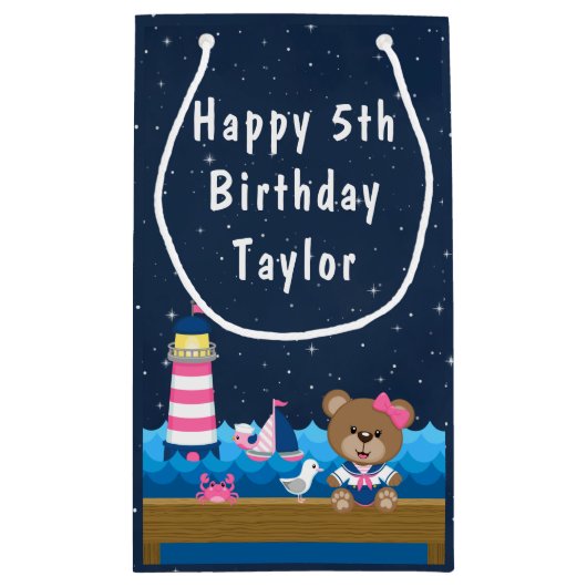 Nautical Girl Beer Pink and Navy Happy Birthday Klein Cadeauzakje (Achterkant)