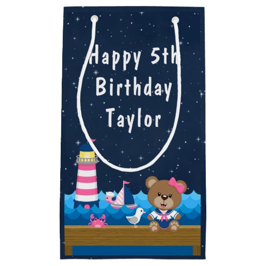 Nautical Girl Beer Pink and Navy Happy Birthday Klein Cadeauzakje (Voorkant)