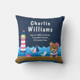 Nautical Girl Beer Pink Navy Birth Statistics Kussen