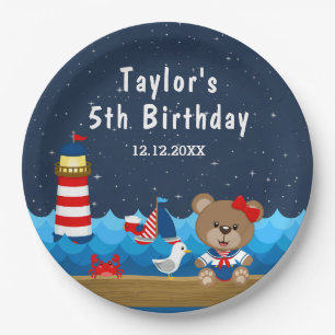 Nautical Girl Beer Red and Navy Birthday Party Papieren Bordje