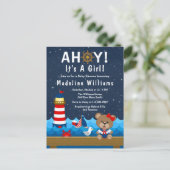 Nautical Girl Beer Red en Navy Baby shower Briefkaart (Staand voorkant)