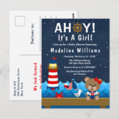 Nautical Girl Beer Red en Navy Baby shower Briefkaart (Voorkant / Achterkant)