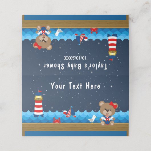 Nautical Girl Beer Red en Navy Baby shower Plaatskaartje (Buitenkant ongevouwen)