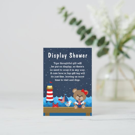 Nautical Girl Beer Red en Navy Display Shower Informatiekaartje (Staand voorkant)