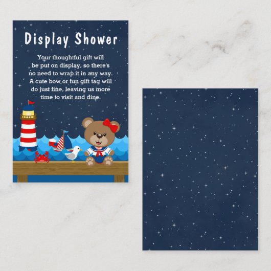 Nautical Girl Beer Red en Navy Display Shower Informatiekaartje (Voorkant / Achterkant)