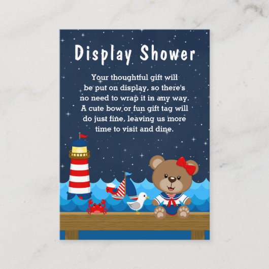 Nautical Girl Beer Red en Navy Display Shower Informatiekaartje (Voorkant)