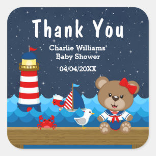 Nautical Girl Beer Rode Baby Shower Bedankt Vierkante Sticker