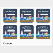 Nautical Girl Monkey Pink and Navy Baby Bookplate Vierkante Sticker (Vel)