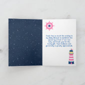 Nautical Girl Monkey Pink and Navy Baby shower Bedankkaart (Binnen)