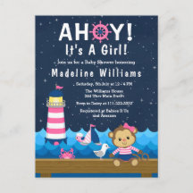 Nautical Girl Monkey Pink and Navy Baby shower